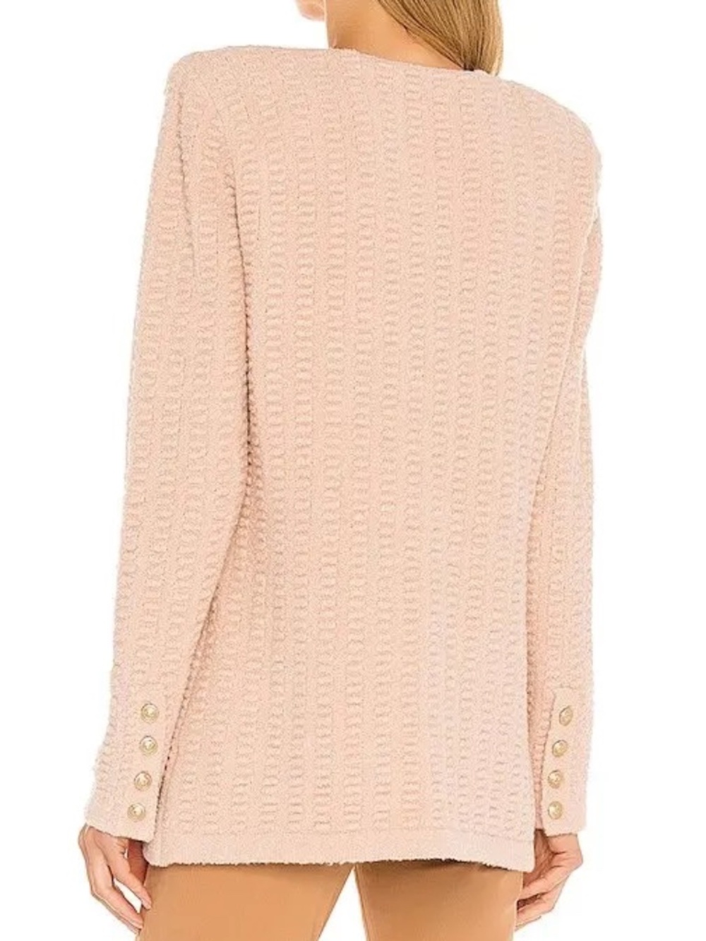 L'AGENCE Sue Textured Knit Longline Cardigan Pink Petal Gold Button M - Picture 3 of 9